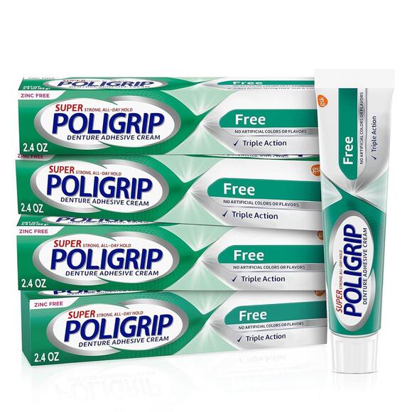 Super Poligrip Original Denture Adhesive Cream, Zinc Free Denture Cream (4 PACK) - Picture 1 of 5